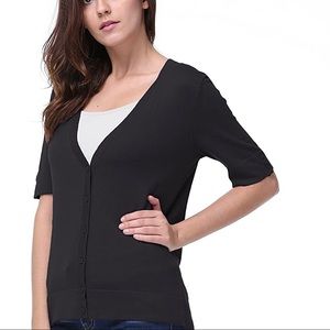 KNITBEST V Neck Short Sleeve Cardigan